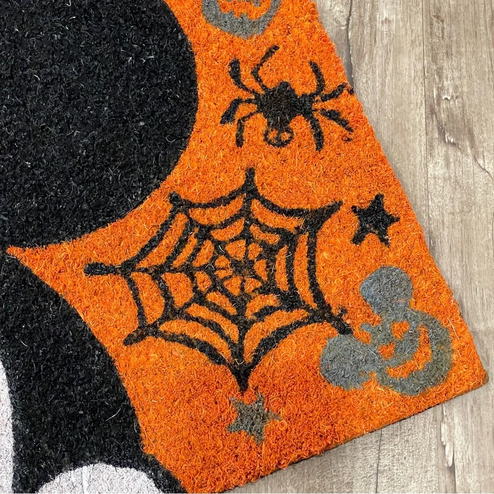 Disney‎ Mickey Mouse Halloween Coir Doormat Orange Black Spiders Bats 18x30 NEW